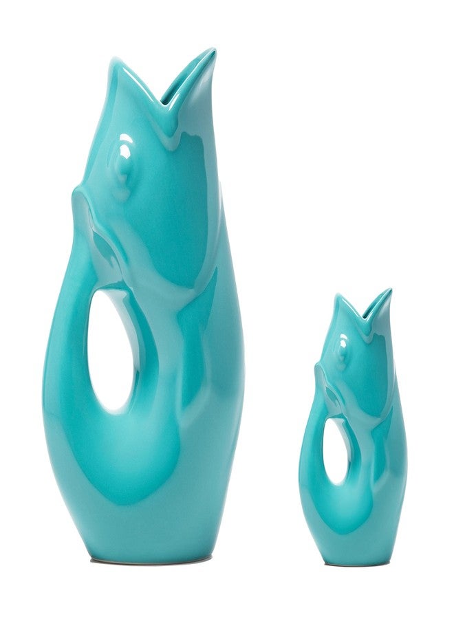 Gurgle Pot إبريقان على شكل سمكة من Gurgle Pot - طقم من قطعتين، تصميم مستوحى من الطراز الفرنسي، إبريق كبير سعة 42 أونصة مع إبريق كريمة مطابق، لون أزرق مائي، أدوات مائدة مثالية للاستخدام الداخلي أو الخارجي، سعة 42 أونصة سائلة و3 أونصات سائلة - Image 1