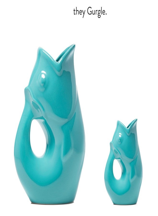 Gurgle Pot إبريقان على شكل سمكة من Gurgle Pot - طقم من قطعتين، تصميم مستوحى من الطراز الفرنسي، إبريق كبير سعة 42 أونصة مع إبريق كريمة مطابق، لون أزرق مائي، أدوات مائدة مثالية للاستخدام الداخلي أو الخارجي، سعة 42 أونصة سائلة و3 أونصات سائلة - Image 2