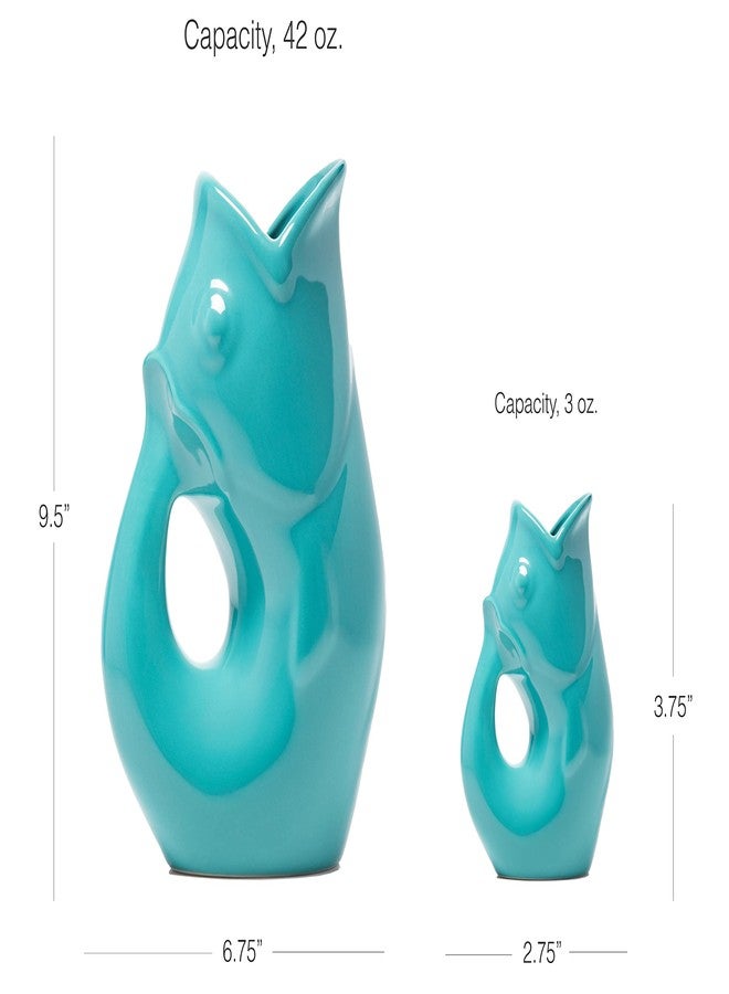 Gurgle Pot إبريقان على شكل سمكة من Gurgle Pot - طقم من قطعتين، تصميم مستوحى من الطراز الفرنسي، إبريق كبير سعة 42 أونصة مع إبريق كريمة مطابق، لون أزرق مائي، أدوات مائدة مثالية للاستخدام الداخلي أو الخارجي، سعة 42 أونصة سائلة و3 أونصات سائلة - Image 3