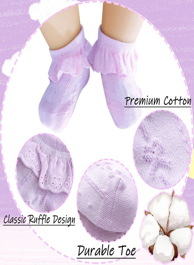 Hakugoo Baby Girl Lace Ruffle Socks - Cotton Eyelet Frilly Socks, 5 Pairs Princess Dress Socks in White, Green, Ivory, Pink, Purple - Newborn to 3 Months - Image 4