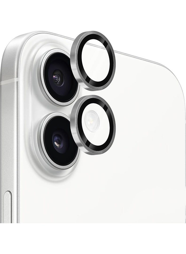 Theodor Camera Lens Protectors for iPhone 16/16 Plus Armorite Individual Lens Protectors, Scratch-Resistant Ultra-thin Tempered Glass with Aluminum Edging, (Silver) - Image 1