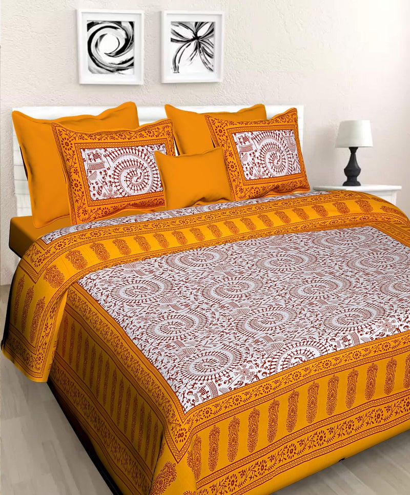 WESTLYN 144 TC 100% Cotton Jaipuri Rajasthani Traditional Double Bedsheet with 2 Pillow Covers - Double,Multi18 - Image 1