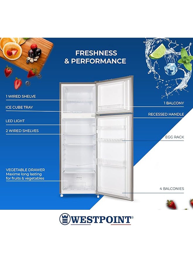 WESTPOINT 240 Liters Gross & 200 L Net Capacity Double Door Refrigerator DEFROST Fridge Freezer, 4 Door Balconies, Egg Rack, Ice Cube Tray, Built in Condenser, 52Dx51.9Wx148H Centimeter 200 L WRN-2423.EI Silver - Image 3