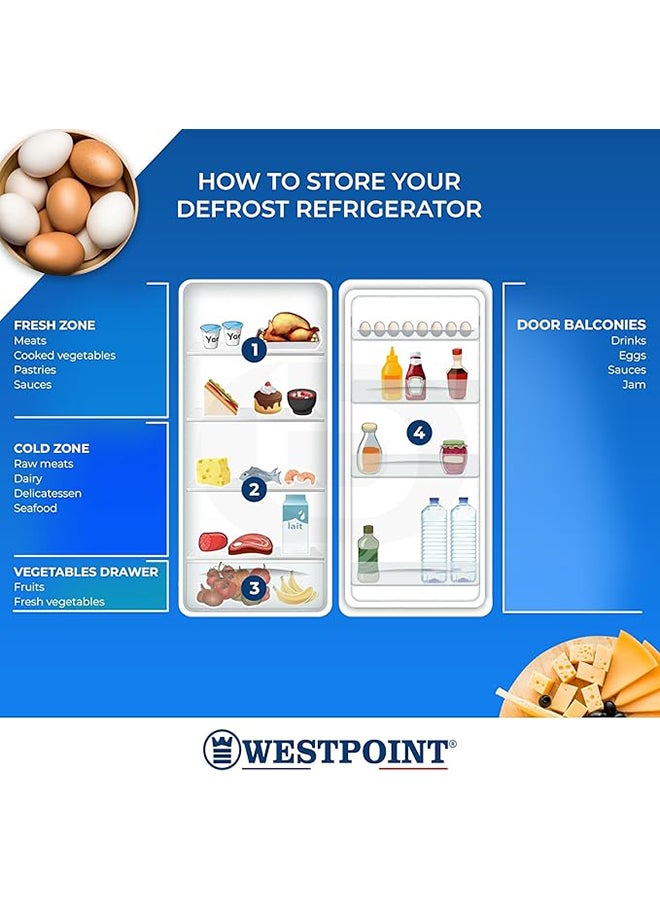 WESTPOINT 240 Liters Gross & 200 L Net Capacity Double Door Refrigerator DEFROST Fridge Freezer, 4 Door Balconies, Egg Rack, Ice Cube Tray, Built in Condenser, 52Dx51.9Wx148H Centimeter 200 L WRN-2423.EI Silver - Image 4