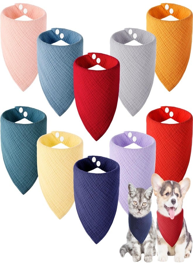Bunnycool 10 Pcs Muslin Cotton Triangle Bandanas Reversible Pet Bibs Scarf Dog Scarves with Two Snaps Apparel Accessories Kerchief for Small to Medium Puppy Cat(Deep & Dynamic Color) - Image 1