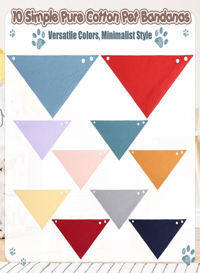 Bunnycool 10 Pcs Muslin Cotton Triangle Bandanas Reversible Pet Bibs Scarf Dog Scarves with Two Snaps Apparel Accessories Kerchief for Small to Medium Puppy Cat(Deep & Dynamic Color) - Image 4