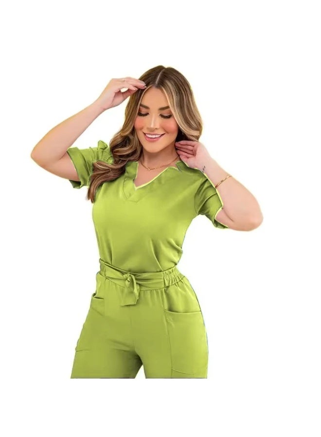 Loquat Womens Medical Scrubs Set Medical Uniform Set Apple Green - Image 1