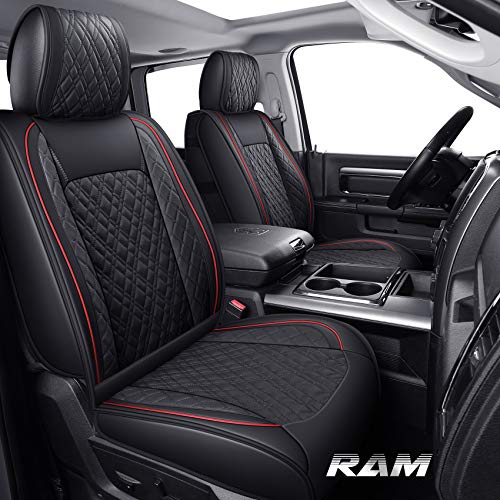 YIERTAI Dodge Ram Trucks Seat Covers Compatible with 20092025 1500 20102024 2500 3500 Crew Double Mega Quad Cab Tradesman Classic Laramie Bighorn Longhorn Full Set Black Red
