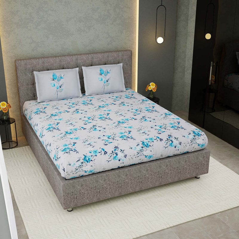 EasyGoods Daisy Floral Bedsheet 100 Cotton Bedsheet for Double Bed King Size Double Bedsheet with 2 Pillow Covers 400 TC Premium Printed Flat Bed Sheet 9ft x 9ft Blue - Image 5