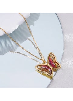 Stainless Steel Necklace Golden with a Zirconic Red Obal Butterfly Pendant