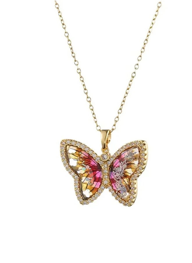 The Black Pearl Accessories - Stainless Steel Necklace Golden with a Zirconic Red Obal Butterfly Pendant - Image 1