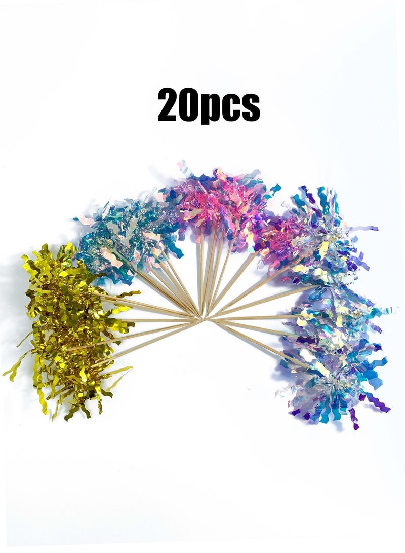 20PCS Sparkling Cupcake Toppers Cake Decorations, MultiColor Dazzling Firework Cake Dessert and Cupcake Decor, Holiday and Party Accessories for Kids Baby Shower Theme Wedding Engagement Bridal Shower Birthday Party Cake Decoration - Image 1