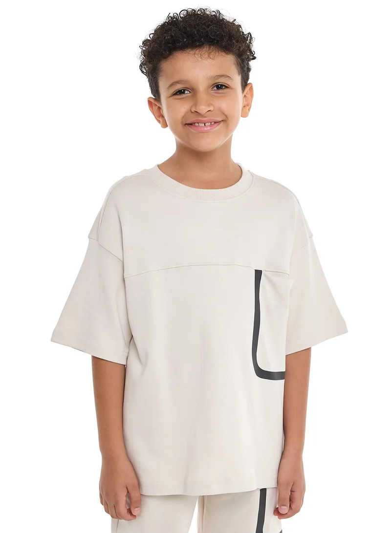 victor and jane Oversized - Boys' Jacquard 2-Piece Set - T-Shirt and Matching Shorts with Pocket Detail