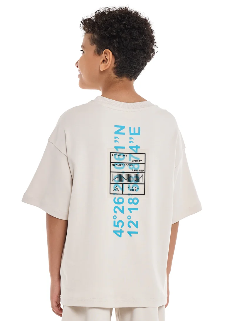 victor and jane Oversized - Boys' Jacquard 2-Piece Set - T-Shirt and Matching Shorts with Pocket Detail