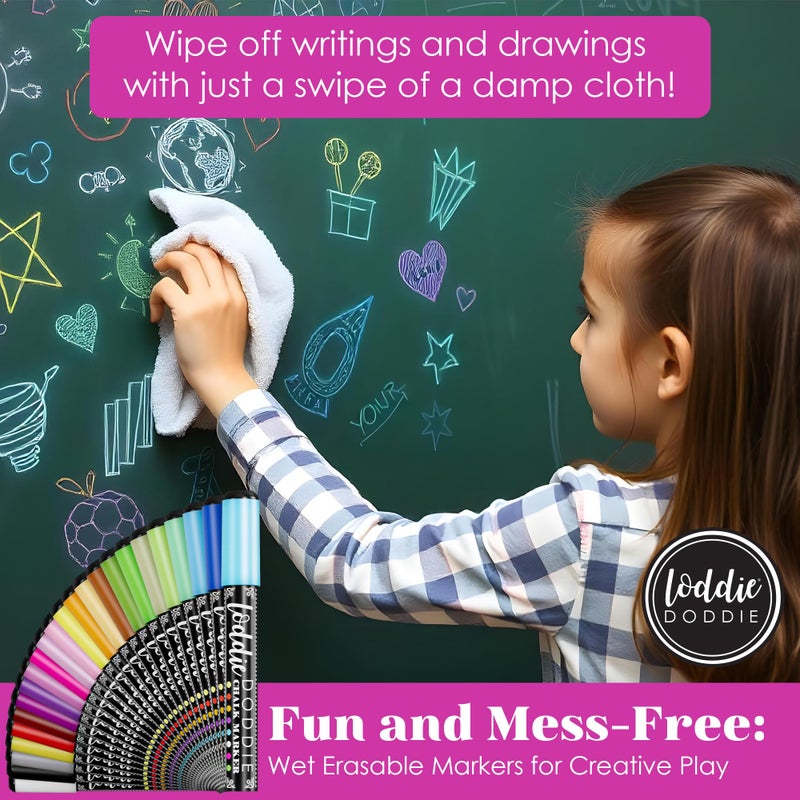 Loddie Doddie Chalk Markers - 24-Pack, 6mm Reversible Tips - Colored Chalk Pens for Art & Decor - Window Markers for Glass & Metal - Dry Erase Pens for Mirrors & More - Image 3