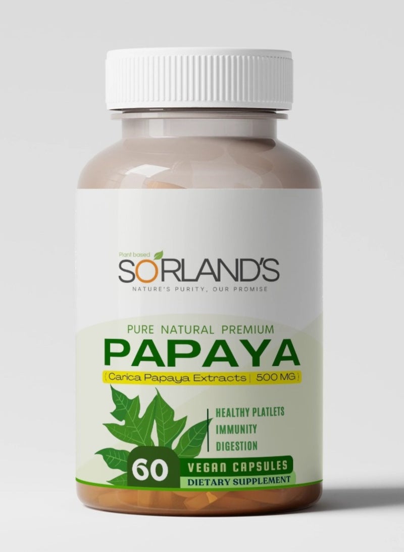 Sorland's Papaya Leaf Extract (Carica Papaya) -60 Vegan Capsules - Image 1
