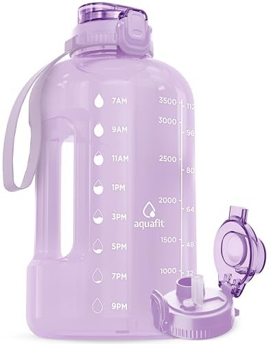AQUAFIT 1 Gallon Water Bottle with Time Marker Straw Chug Lid BPA Free Gym Water Bottle with Straw Big Gallon Jug Purple Haze 128 oz 2in1 Lid - Image 1