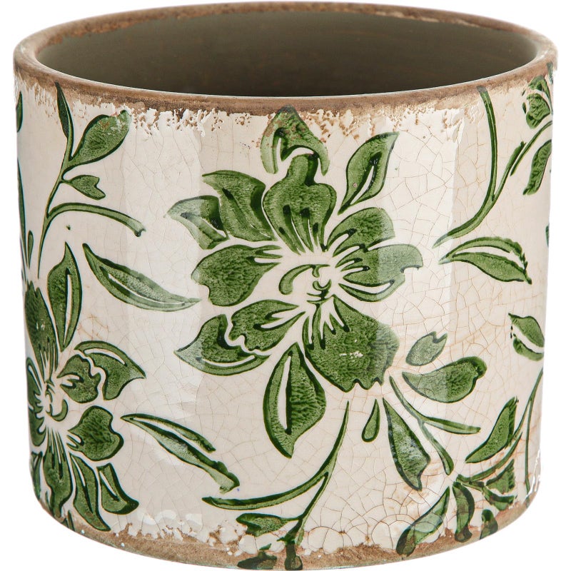 Potchen Indoor Ceramic Plant Pots with Drainage Hole 5 Inch Chinese Glaze Ice Crack Flower Pot Vintage Succulent Pots Porcelain Decorative Planter for Plants Herb Home Decor(Green,Leaves Style) - Image 1