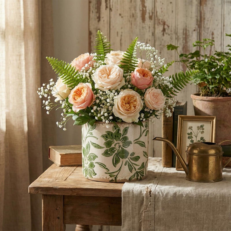 Potchen Indoor Ceramic Plant Pots with Drainage Hole 5 Inch Chinese Glaze Ice Crack Flower Pot Vintage Succulent Pots Porcelain Decorative Planter for Plants Herb Home Decor(Green,Leaves Style) - Image 5