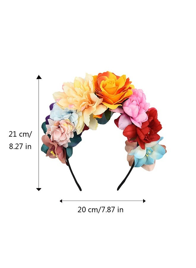 Lemon Mexican Rose Flower Crown Headband, Floral Hairbands Cosplay Headwear Hair Accessory for Halloween Wedding Party - Image 3