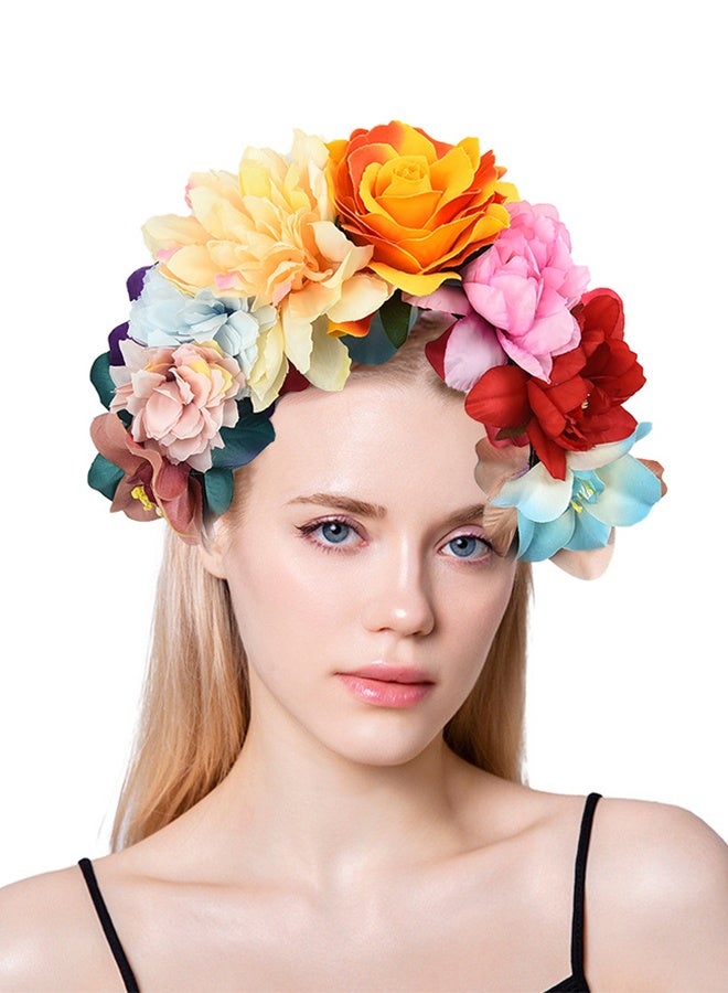 Lemon Mexican Rose Flower Crown Headband, Floral Hairbands Cosplay Headwear Hair Accessory for Halloween Wedding Party - Image 2