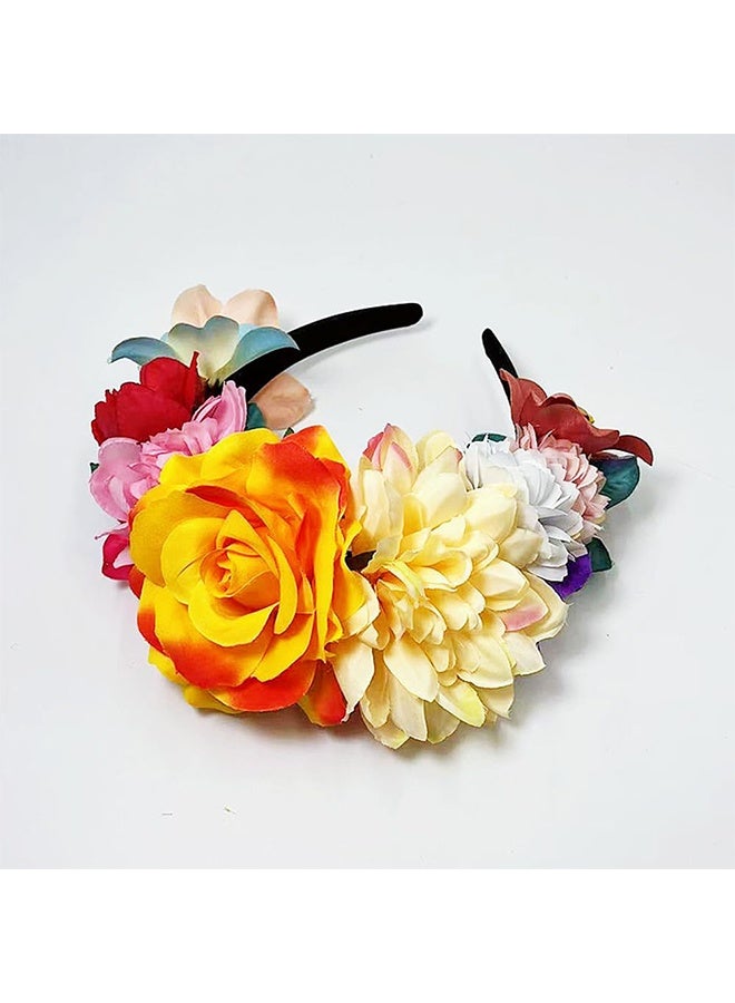 Lemon Mexican Rose Flower Crown Headband, Floral Hairbands Cosplay Headwear Hair Accessory for Halloween Wedding Party - Image 4