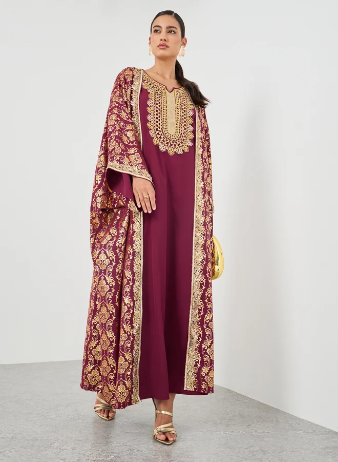 تايك تو Take Two Floral Print Open Front Kimono with Maxi Dress Set
