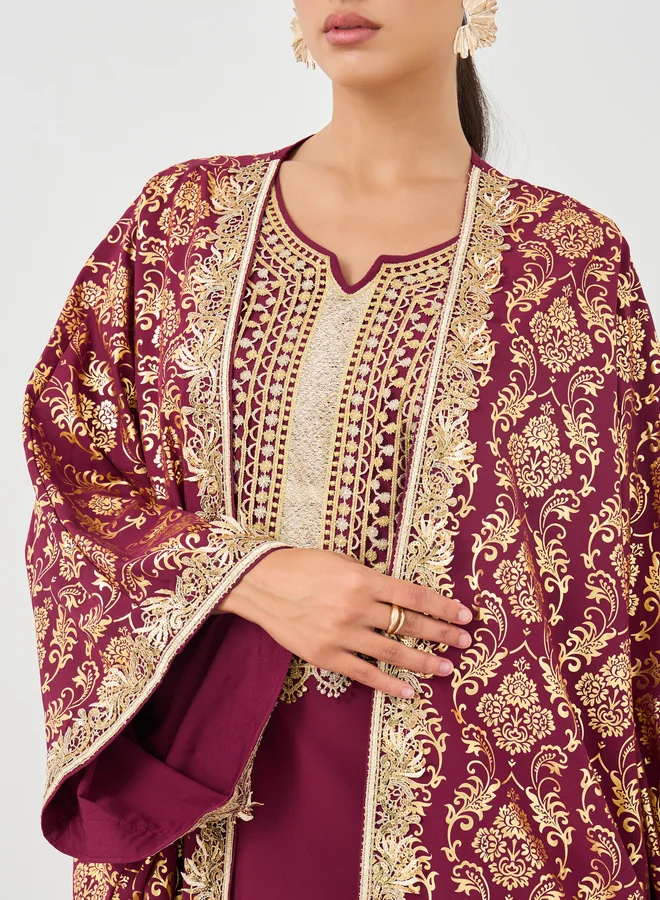 تايك تو Take Two Floral Print Open Front Kimono with Maxi Dress Set