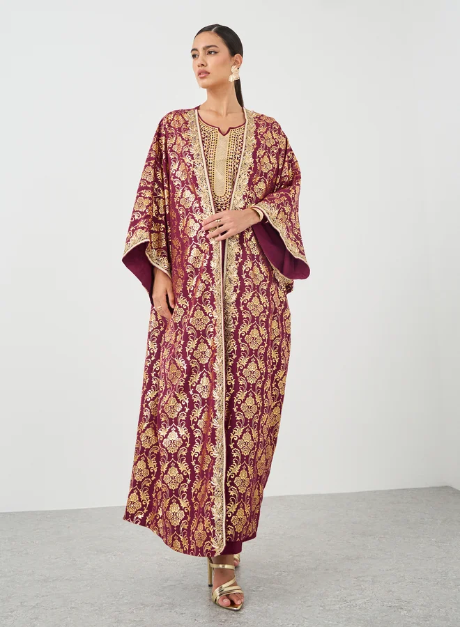 تايك تو Take Two Floral Print Open Front Kimono with Maxi Dress Set