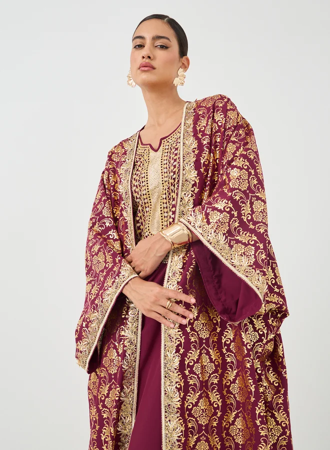 تايك تو Take Two Floral Print Open Front Kimono with Maxi Dress Set