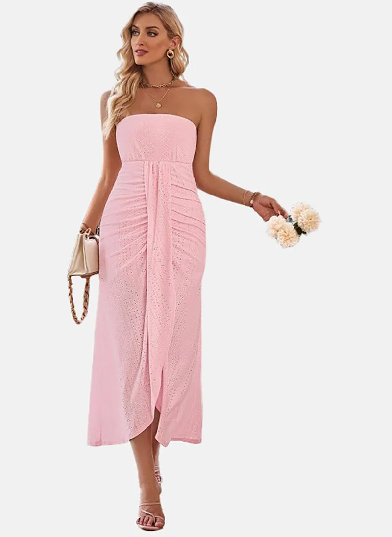 يونيكي Pink Flared Solid Off-shoulder Sleeveless Dress