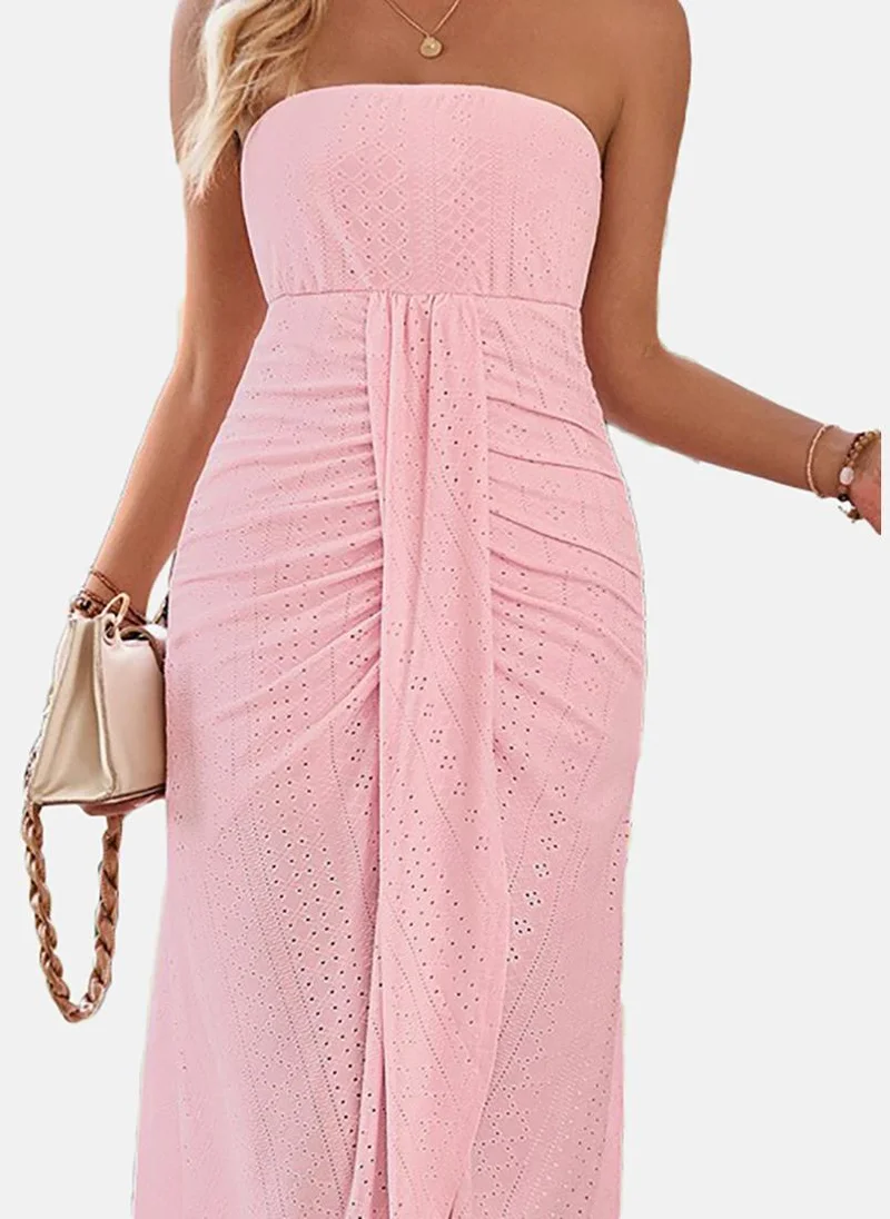 يونيكي Pink Flared Solid Off-shoulder Sleeveless Dress