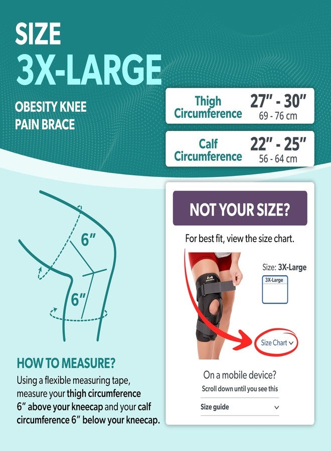 BraceAbility Obesity Hinged Knee Brace - XXXL Overweight to Plus Size Wrap Support for Womens and Mens Arthritis Treatment, Bariatric Joint Pain Relief, Kneecap Instability, Ligament Weakness (3XL) - Image 2