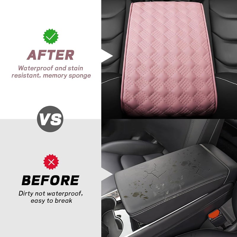 Hbxdeco Car Armrest Cushion, 12.2"×8.3" Leather Auto Memory Foam Center Console Pad with Storage Pocket, Waterproof & Anti-Scratch Elbow Pillow Armrest Seat Box Protector, Universal Fit (Pink) - Image 4