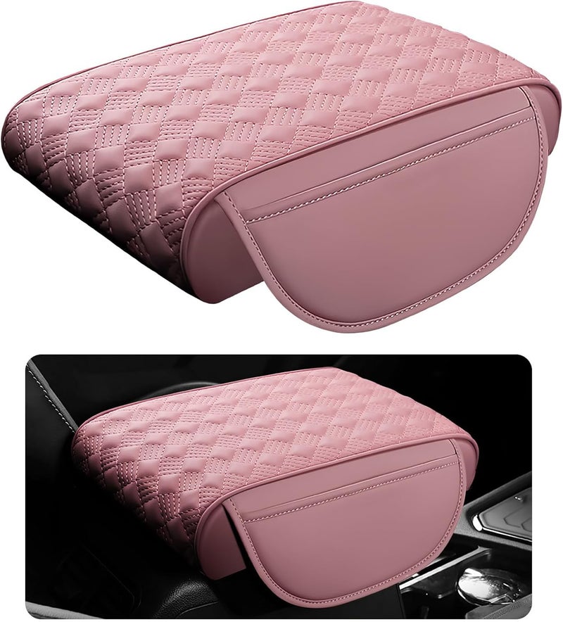 Hbxdeco Car Armrest Cushion, 12.2"×8.3" Leather Auto Memory Foam Center Console Pad with Storage Pocket, Waterproof & Anti-Scratch Elbow Pillow Armrest Seat Box Protector, Universal Fit (Pink) - Image 1