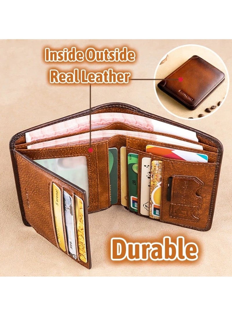 BanYaNu SENYIDUCAN RFID Trifold Wallet for Men - Mens Genuine Leather Wallets - 11 Credit Card Holders - Mens Tri Fold Wallet with 2 Money Cash Slots - Gift For Man - Image 3
