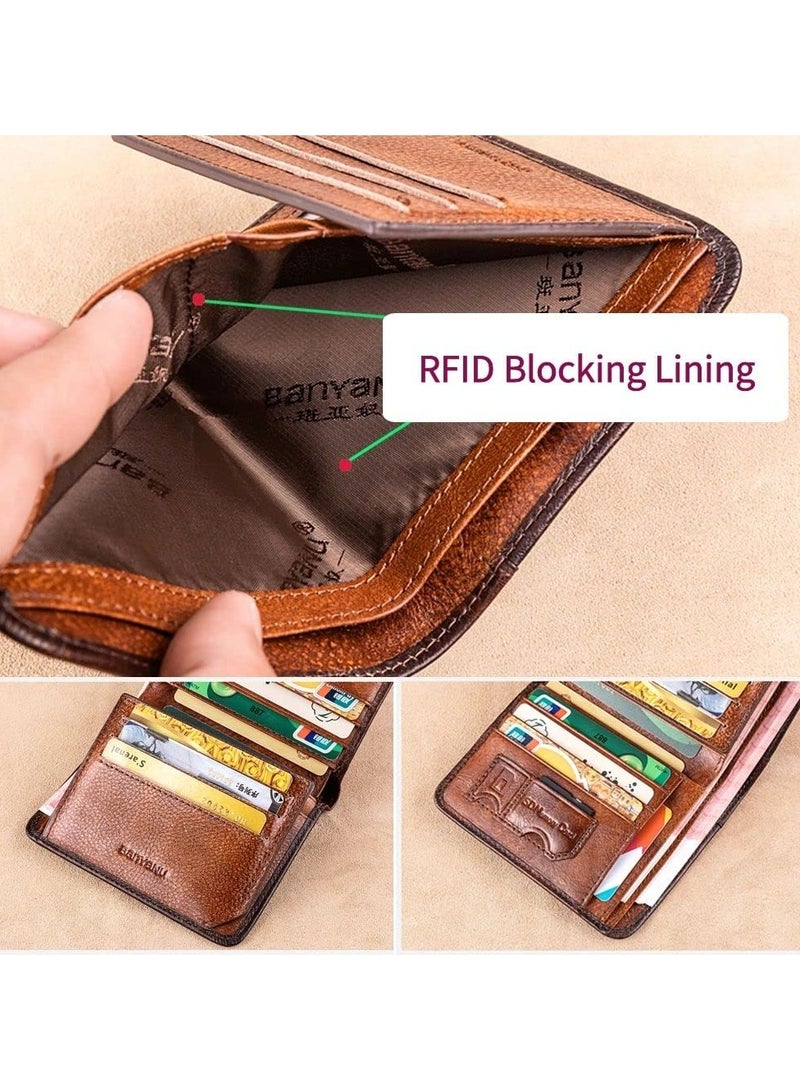 BanYaNu SENYIDUCAN RFID Trifold Wallet for Men - Mens Genuine Leather Wallets - 11 Credit Card Holders - Mens Tri Fold Wallet with 2 Money Cash Slots - Gift For Man - Image 4