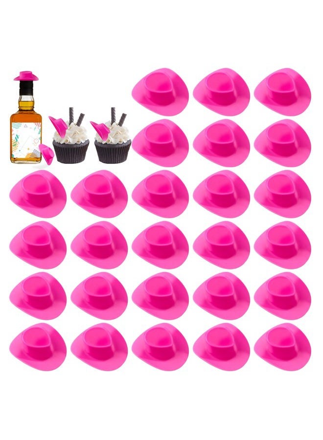 PPXMEEUDC 30PCS Plastic Mini Western Cowboy Cowgirl Hat Cute Miniature Hat for Party Accessories Toy Doll Dress Up Play House Games (Pink) - Image 1