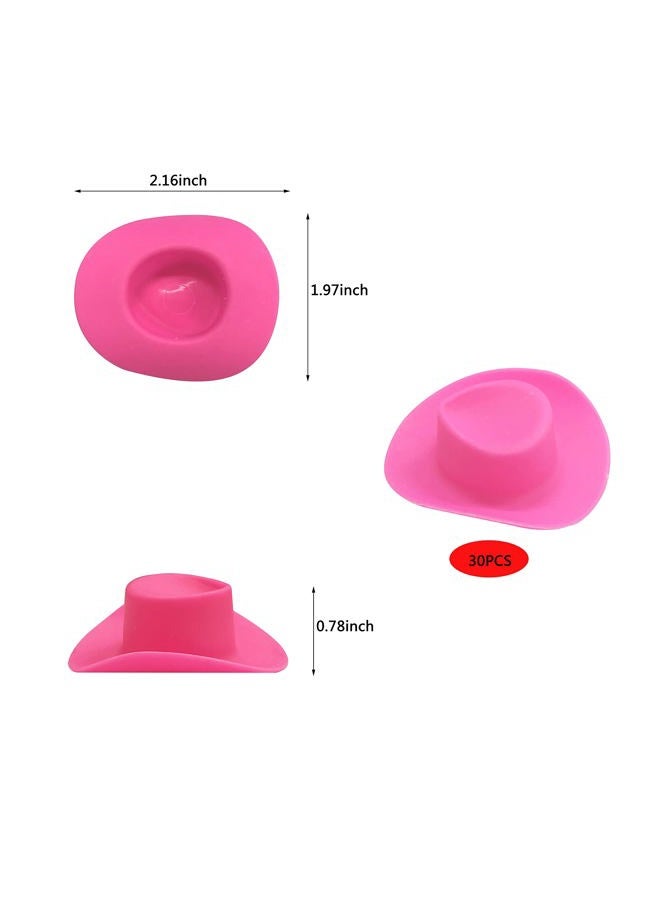 PPXMEEUDC 30PCS Plastic Mini Western Cowboy Cowgirl Hat Cute Miniature Hat for Party Accessories Toy Doll Dress Up Play House Games (Pink) - Image 2