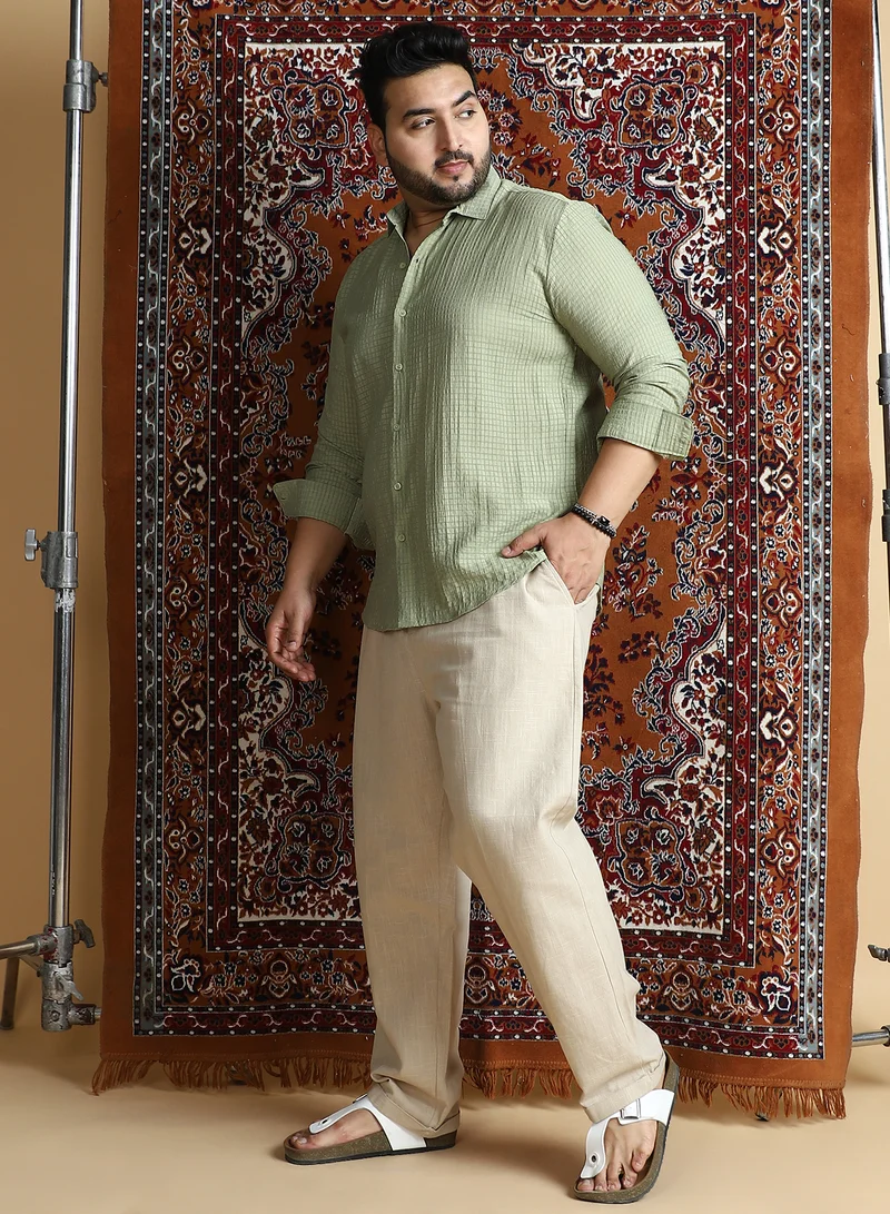 Instafab Plus  Instafab Plus Men's Light Pistachio Grid-Tactura Shirt For Casual Wear | Spread Collar | Long Cuffed Sleeves | Button Closure | Plus Size Shirt Crafted With Comfort Fit For Everyday Wear for Men | Best Price UAE