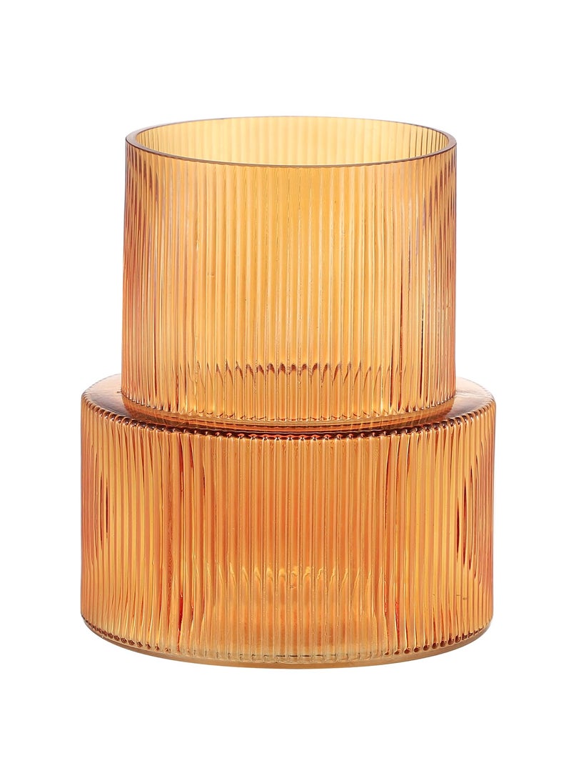 yanwe1 YANWE1 Amber Glass Vase  Ribbed Glass Vase  Fluted Glass Vase  Flower Vase  Ribbed Vase for Flowers  Modern Vase for Living Room  Dining Table  Entryway  Mantle  Shelf  Wedding  Office  7.5 Inches  - Image 1
