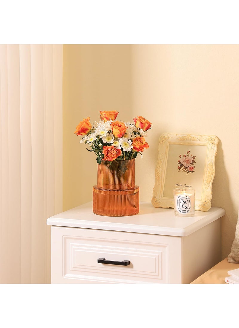 yanwe1 YANWE1 Amber Glass Vase  Ribbed Glass Vase  Fluted Glass Vase  Flower Vase  Ribbed Vase for Flowers  Modern Vase for Living Room  Dining Table  Entryway  Mantle  Shelf  Wedding  Office  7.5 Inches  - Image 4