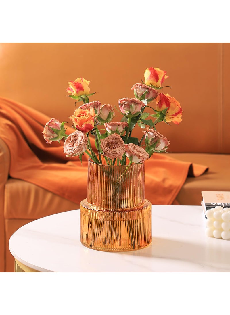 yanwe1 YANWE1 Amber Glass Vase  Ribbed Glass Vase  Fluted Glass Vase  Flower Vase  Ribbed Vase for Flowers  Modern Vase for Living Room  Dining Table  Entryway  Mantle  Shelf  Wedding  Office  7.5 Inches  - Image 2