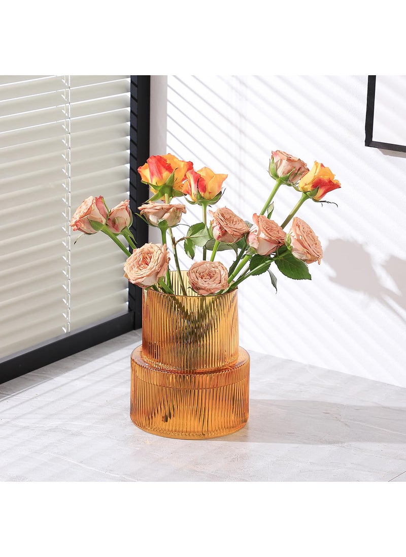 yanwe1 YANWE1 Amber Glass Vase  Ribbed Glass Vase  Fluted Glass Vase  Flower Vase  Ribbed Vase for Flowers  Modern Vase for Living Room  Dining Table  Entryway  Mantle  Shelf  Wedding  Office  7.5 Inches  - Image 3