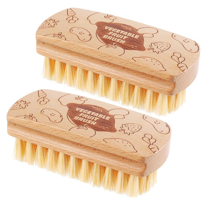 ZJoey Vegetable and Fruit Cleaning Brush Scrubber Beechwood Handle Fruits Veggie Wash Brushes Potato Carrot Cucumber Mushrooms Washing Cleaner(Beige, 2) - Image 1