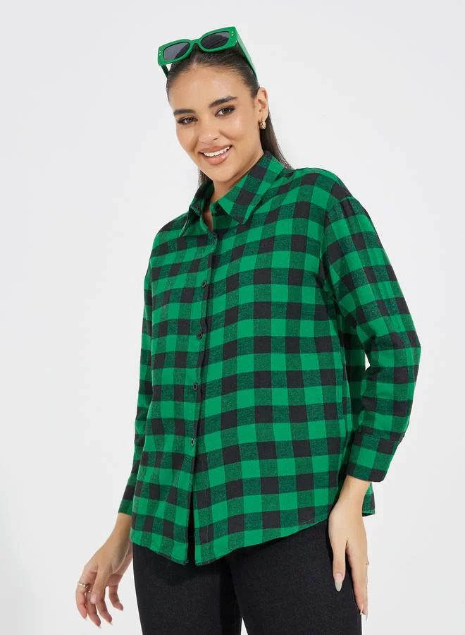 Styli Oversized Flannel Longline Shirt