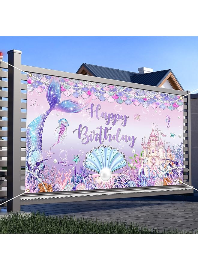 erorex Mermaid Birthday Banner Under The Sea Backdrop For Girls Birthday Party Decoration Mermaid Tail Princess Castle Colorful Scales Photo Booth Props 70.8X43.3 Inch 180X110Cm - Image 3