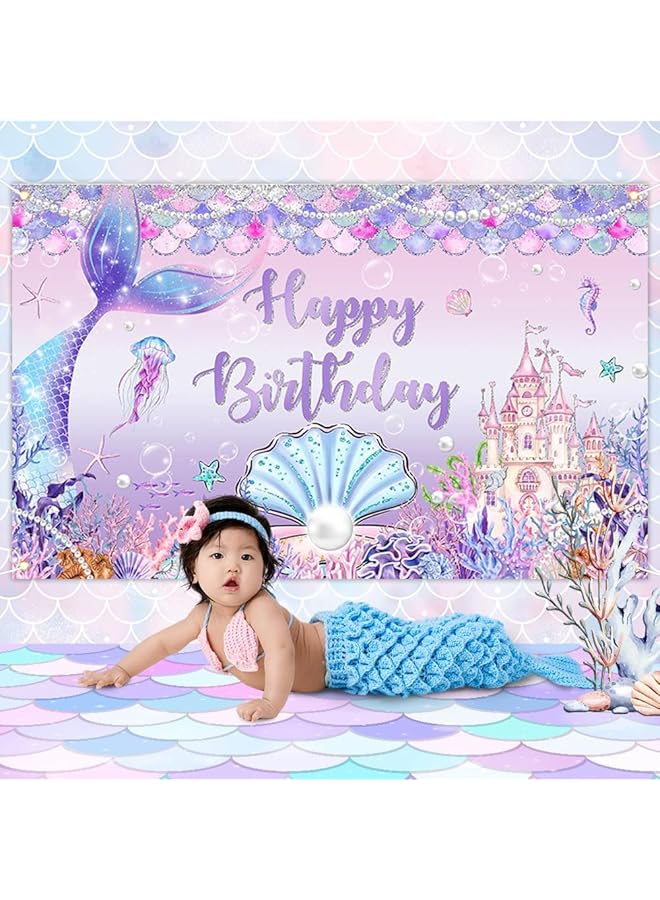 erorex Mermaid Birthday Banner Under The Sea Backdrop For Girls Birthday Party Decoration Mermaid Tail Princess Castle Colorful Scales Photo Booth Props 70.8X43.3 Inch 180X110Cm - Image 4