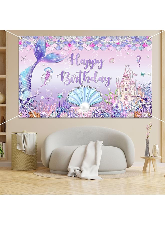 erorex Mermaid Birthday Banner Under The Sea Backdrop For Girls Birthday Party Decoration Mermaid Tail Princess Castle Colorful Scales Photo Booth Props 70.8X43.3 Inch 180X110Cm - Image 5