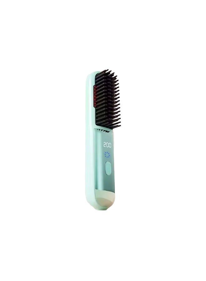Apple Green 2nd Gen Wireless Negative Ions Hair Straightening Brush Volumizing Inward Curling Hair Tool Non - Damaging Electric Comb (Including 1 Comb 2 Clips) - Image 1